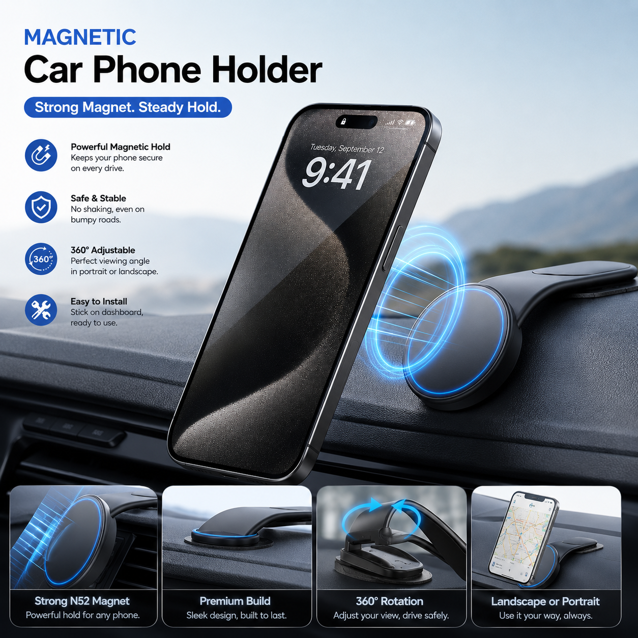 Mobile Phone Holder Car Magnet for Dashboard