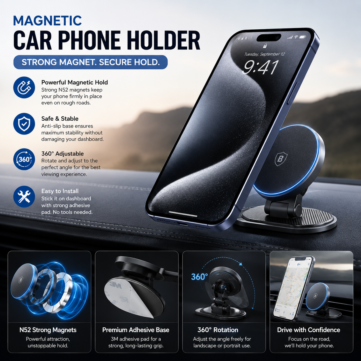 Mobile Phone Holder Car Magnet for Dashboard